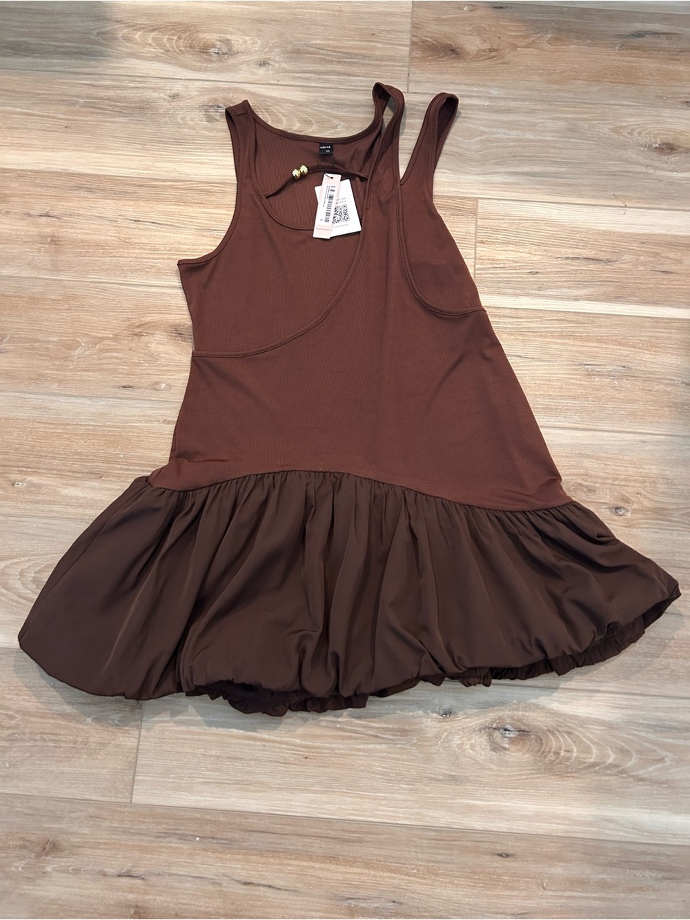Micas Chocolate Brown Sleeveless Bubble-Hem Mini Dress